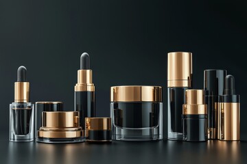 Luxurious cosmetic packaging bottles created with generative AI