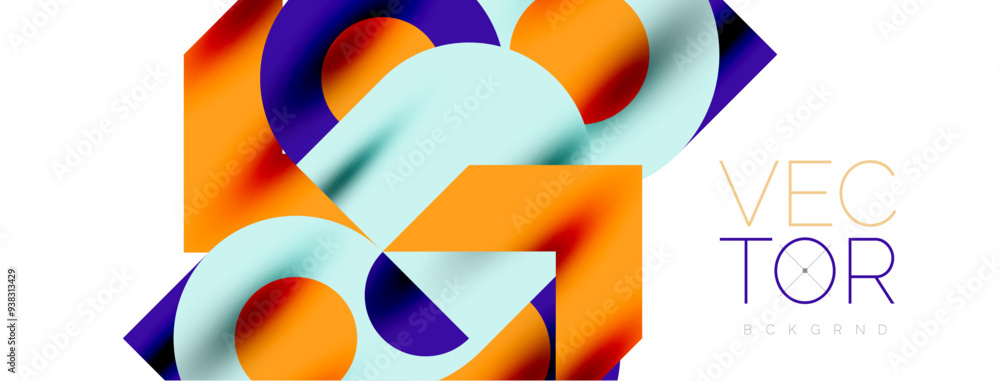 Poster metal color circles with shadows and other geometric elements composition for wallpaper, banner, bac