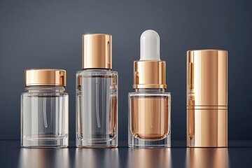 Luxurious cosmetic packaging bottles created with generative AI