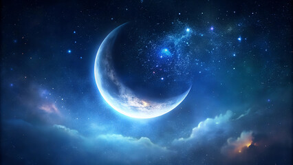 Obraz premium Night Sky with Stars and Partial Moon, Romantic Midnight Scene