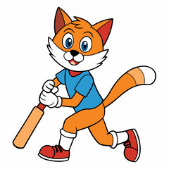 Cat Playing Cricket on White Background art vector illustration