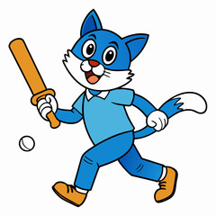 Cat Playing Cricket on White Background art vector illustration