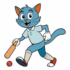 Cat Playing Cricket on White Background art vector illustration