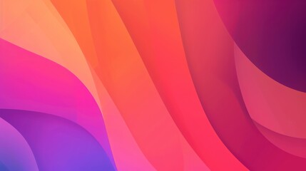 A vibrant abstract composition featuring flowing waves of warm pink, orange, and purple hues.
