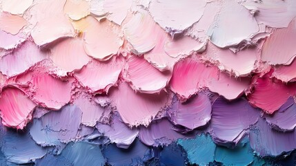 Obraz premium impressionistic closeup of pastelcolored oil paint thick impasto strokes blend soft pinks lavenders and mint greens rich texture catches light creating depth dreamy romantic atmosphere