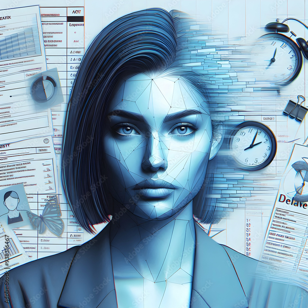 Poster photo realistic as project manager with gantt chart and clipboard concept as a project manager revie