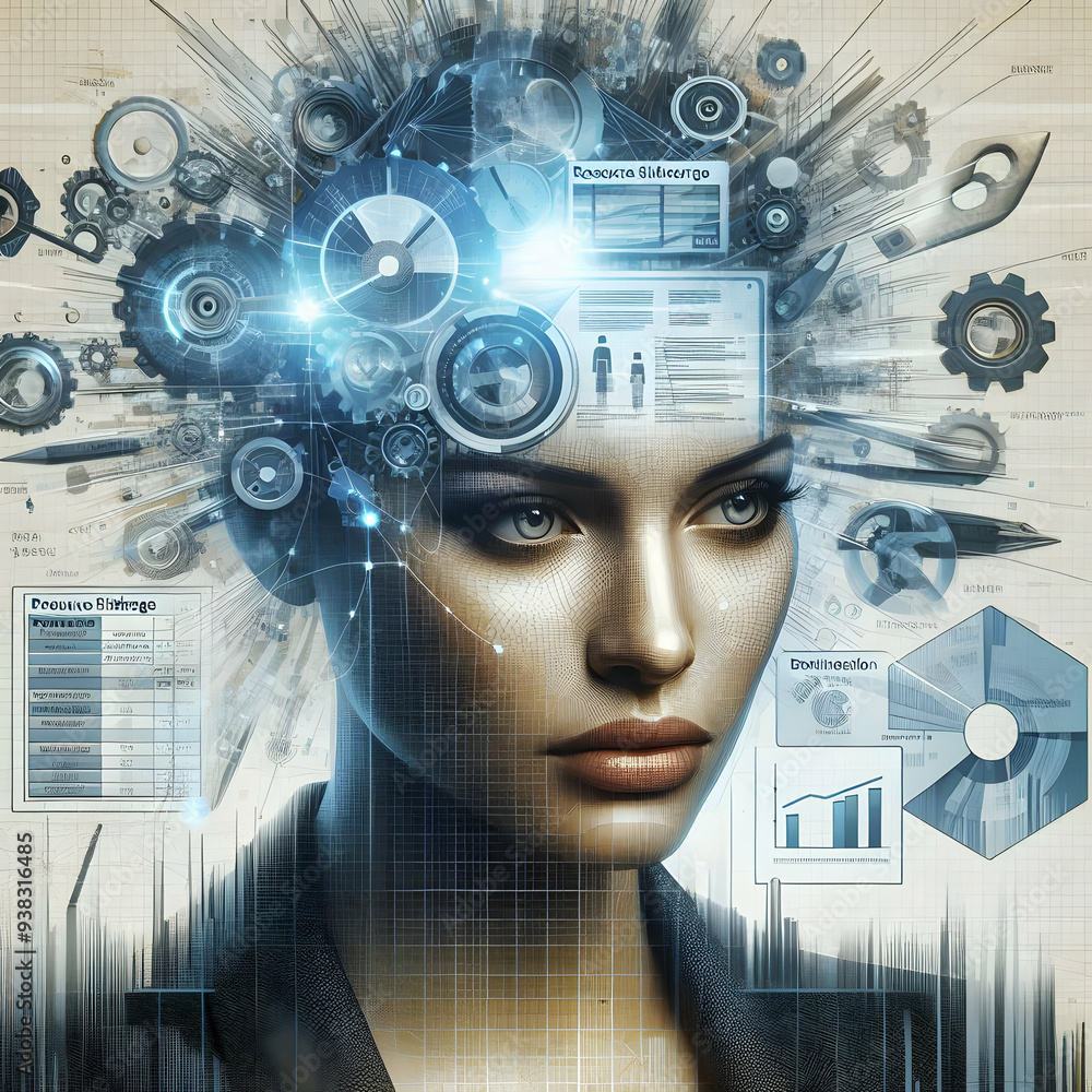 Poster photo realistic as project manager with gantt chart and clipboard concept as a project manager revie