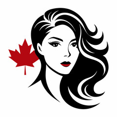 Canadian Beauty Profile with Black Logo on White Background art vector illustration