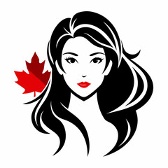 Canadian Beauty Profile with Black Logo on White Background art vector illustration