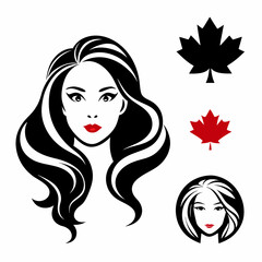Canadian Beauty Profile with Black Logo on White Background art vector illustration