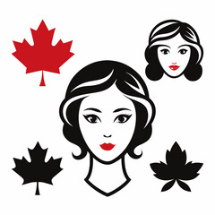 Canadian Beauty Profile with Black Logo on White Background art vector illustration