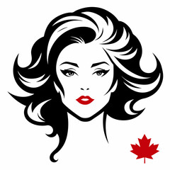 Canadian Beauty Profile with Black Logo on White Background art vector illustration