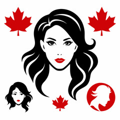 Canadian Beauty Profile with Black Logo on White Background art vector illustration