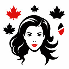 Canadian Beauty Profile with Black Logo on White Background art vector illustration