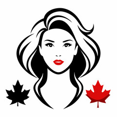 Canadian Beauty Profile with Black Logo on White Background art vector illustration