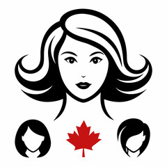 Canadian Beauty Profile with Black Logo on White Background art vector illustration