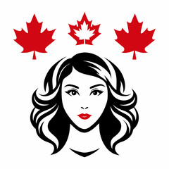 Canadian Beauty Profile with Black Logo on White Background art vector illustration