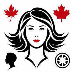 Canadian Beauty Profile with Black Logo on White Background art vector illustration