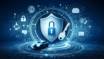 2D vector as Secure access control icon with a keycard and shield concept as Vector illustration of a secure access control icon with a keycard and shield emphasizing the importance of controlling acc