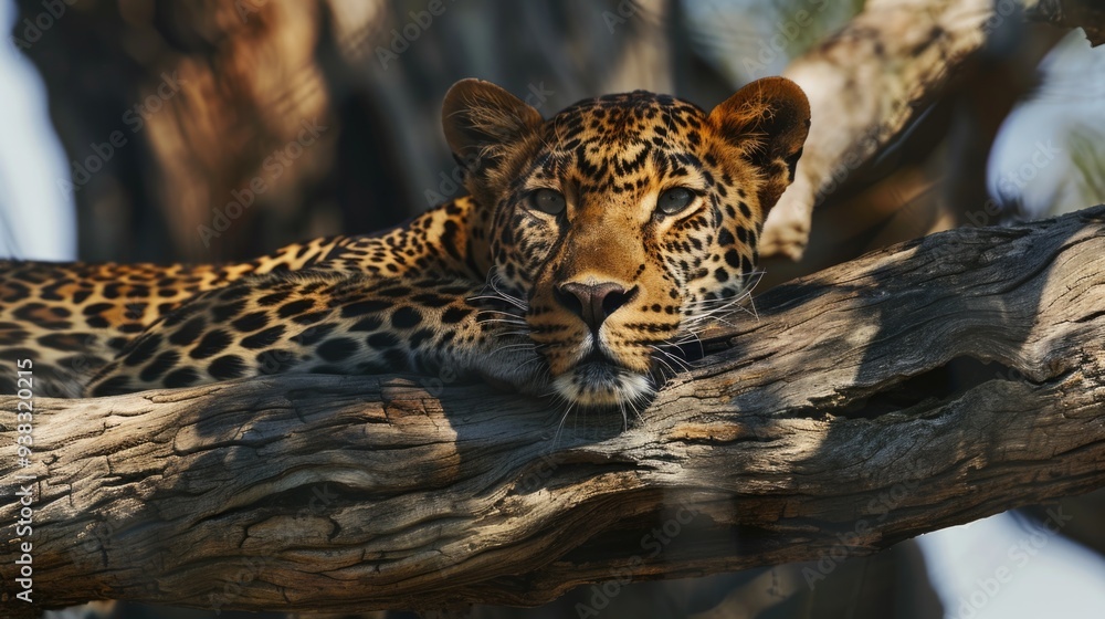 Poster A leopard is resting on a tree branch