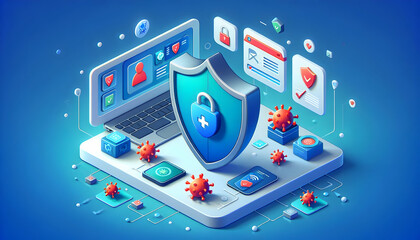 3d Flat vector as Antivirus protection icon with a shield and virus symbol concept as Vector illustration of an antivirus protection icon with a shield and virus symbol emphasizing the role of antivir