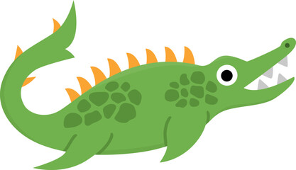 Vector mosasaurus icon. Cute aquatic dinosaur illustration for kids. Funny crocodile or alligator dino clipart for children isolated on white background. Cartoon prehistoric sea animal picture