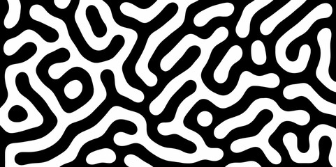 Abstract Turing organic wallpaper with background. Turing reaction diffusion monochrome seamless pattern with chaotic motion. Natural seamless line pattern. Linear design with biological shapes.