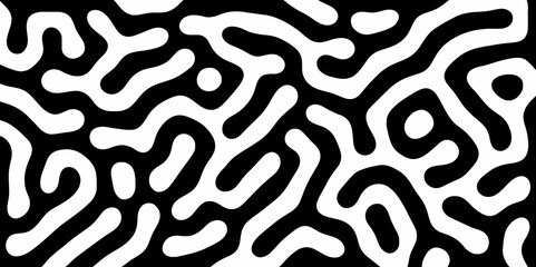 Abstract Turing organic wallpaper with background. Turing reaction diffusion monochrome seamless pattern with chaotic motion. Natural seamless line pattern. Linear design with biological shapes.