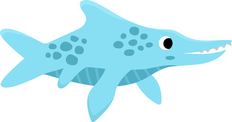 Vector ichthyosaurus icon. Cute aquatic dinosaur illustration for kids. Funny crocodile or alligator dino clipart for children isolated on white background. Cartoon prehistoric sea animal picture