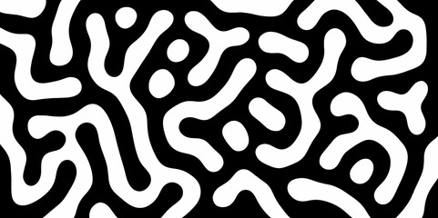 Abstract Turing organic wallpaper with background. Turing reaction diffusion monochrome seamless pattern with chaotic motion. Natural seamless line pattern. Linear design with biological shapes.