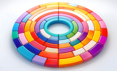 Obraz premium Colorful circular puzzle made of interlocking pieces in a vibrant circular pattern on a light background