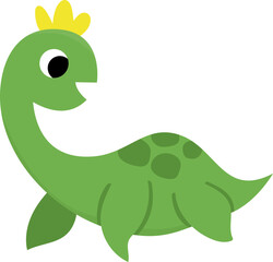 Vector baby plesiosaur icon. Cute little aquatic dinosaur illustration for kids. Funny ocean dino kid with long neck clipart for children isolated on white. Cartoon prehistoric sea animal child