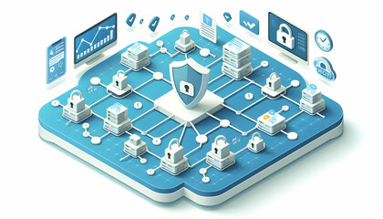 3d Flat vector as Secure network icon with interconnected nodes concept as Vector illustration of a secure network icon with interconnected nodes representing the importance of network security in pro