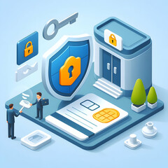 3d Flat vector as Secure access control icon with a keycard and shield concept as Vector illustration of a secure access control icon with a keycard and shield emphasizing the importance of controllin