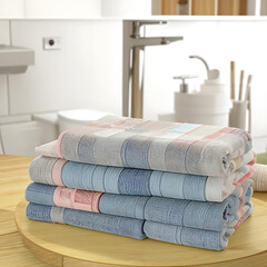 Fresh folded towels in a bathroom 