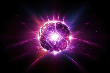 Obraz premium Big metallic sphere with electric rays, power of the gravitational force, emerging large rays of plasma that release energy to the universe