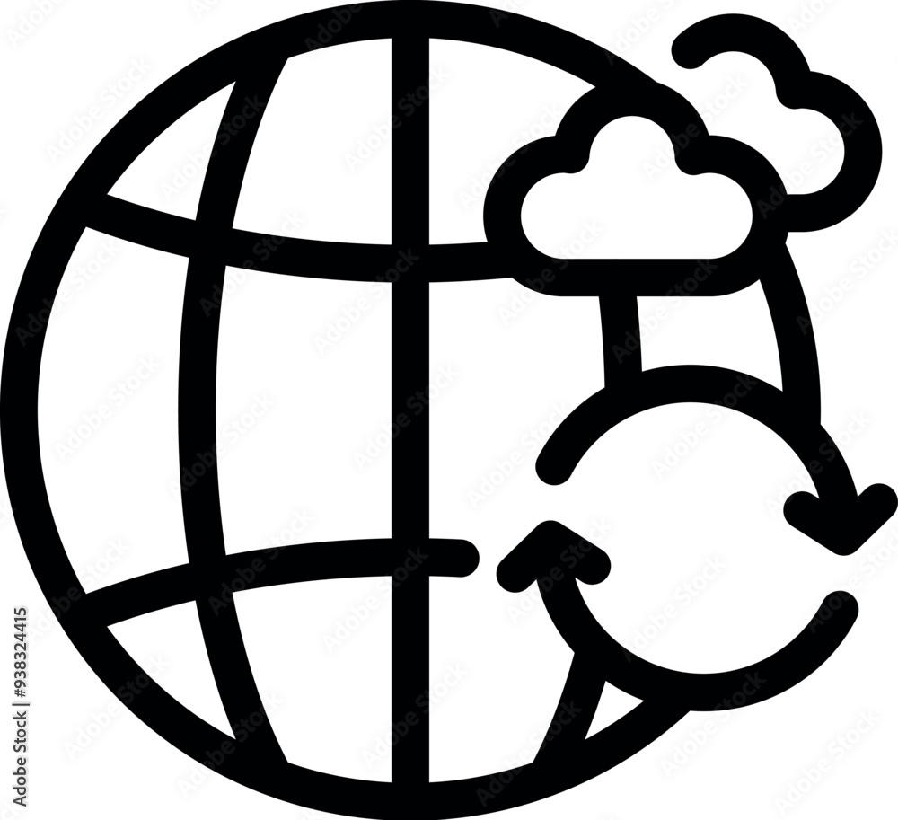 Poster bold icon of a globe with clouds and arrows symbolizing global cloud computing