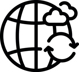 Bold icon of a globe with clouds and arrows symbolizing global cloud computing