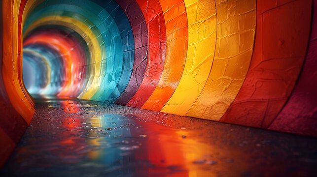 a tunnel with a rainbow colored tunnel. 