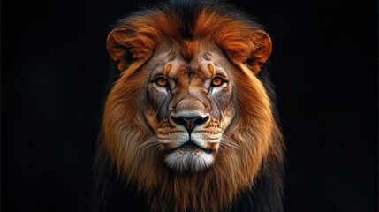 Fototapeta premium majestic portrait of a lion with a radiant mane embodying strength and wisdom regal pose against a dramatic backdrop symbolizing divine power and leadership