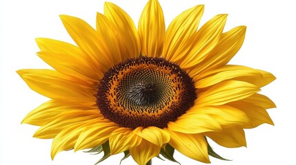 majestic sunflower in full bloom against pure white backdrop vibrant yellow petals and rich brown center captured in exquisite detail celebrating natural beauty