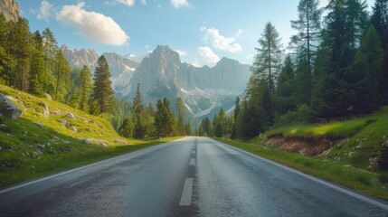 Road in green forest in rainy, Beautiful mountain roadway