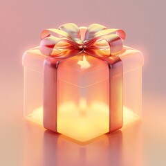 light pink transparent gift box, icon, frosted glass