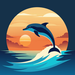 Playful Dolphins Leaping Over Waves with a Sunny Coastal Vibe art vector illustration