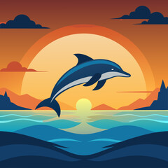 Playful Dolphins Leaping Over Waves with a Sunny Coastal Vibe art vector illustration