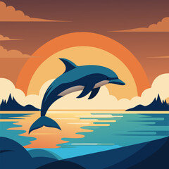 Playful Dolphins Leaping Over Waves with a Sunny Coastal Vibe art vector illustration