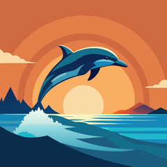 Playful Dolphins Leaping Over Waves with a Sunny Coastal Vibe art vector illustration