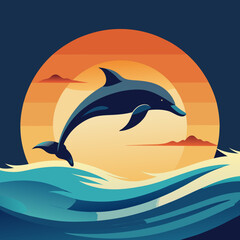 Playful Dolphins Leaping Over Waves with a Sunny Coastal Vibe art vector illustration