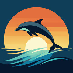 Playful Dolphins Leaping Over Waves with a Sunny Coastal Vibe art vector illustration