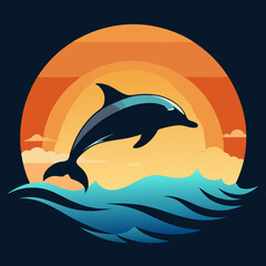 Playful Dolphins Leaping Over Waves with a Sunny Coastal Vibe art vector illustration